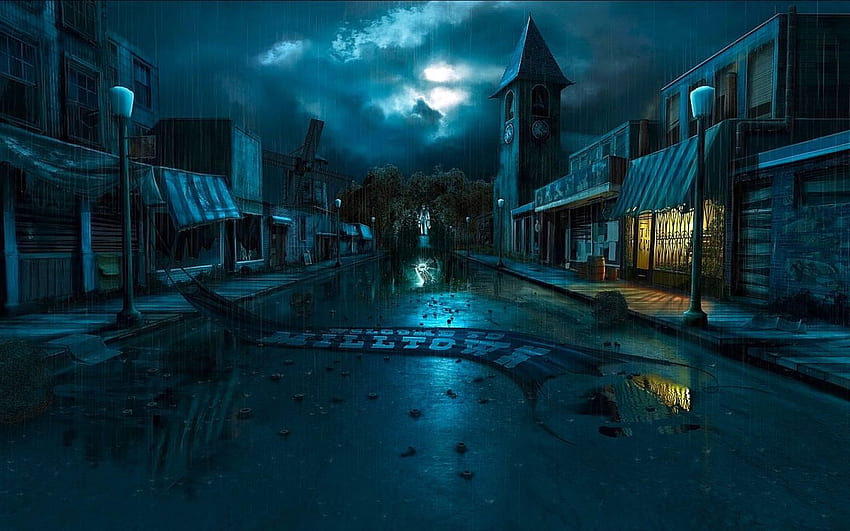 strada buia e piovosa al chiaro di luna. Opere d'arte e grafica, Notte gotica Sfondo HD