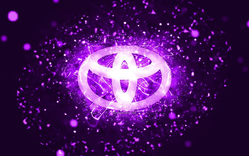 Toyota violet logo, , violet neon lights, creative, violet abstract background, Toyota logo, cars brands, Toyota HD wallpaper