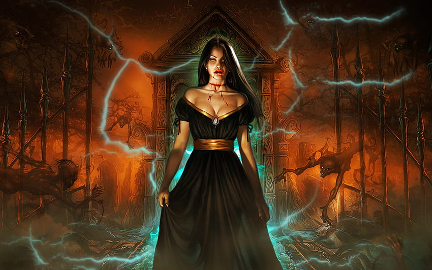 dunkel, Horror, Frauen, Fantasy, Gothic, Vampir, Böse, , Babes, Brünette, Halloween, Blut, makabrer / und mobiler Hintergrund, erwachsener Vampir HD-Hintergrundbild