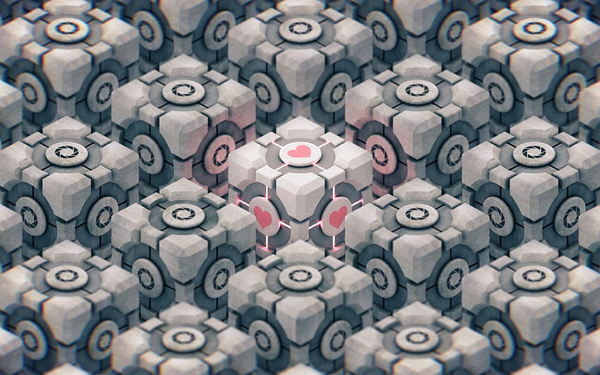 cubes, heart, 3D, geometric, pattern, 3D Geometry HD wallpaper