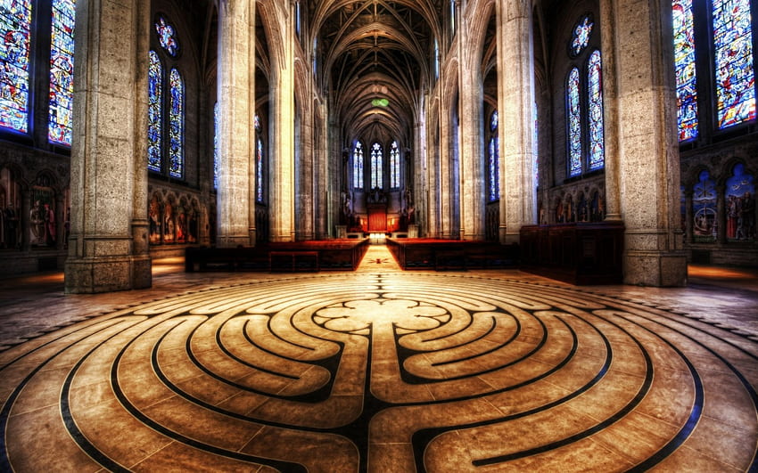 fabulous floor in a church r, design, windows, floor, columns, r, church HD wallpaper