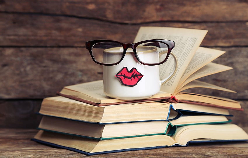 Books, Coffee, Glasses, Mug, Cup, Lips, Autumn Coffee Books HD wallpaper