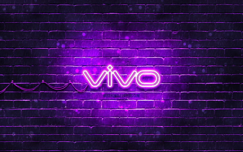 Vivo violet logo, , violet brickwall, Vivo logo, brands, Vivo neon logo, Vivo HD wallpaper