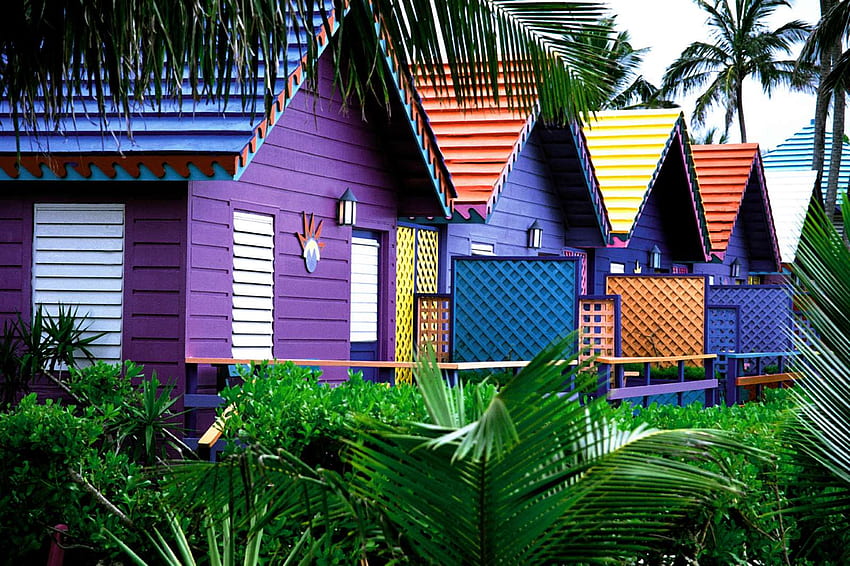 Cenas do Caribe - Casas Coloridas, Bahamas, e Plano de Fundo, Cenas Coloridas papel de parede HD