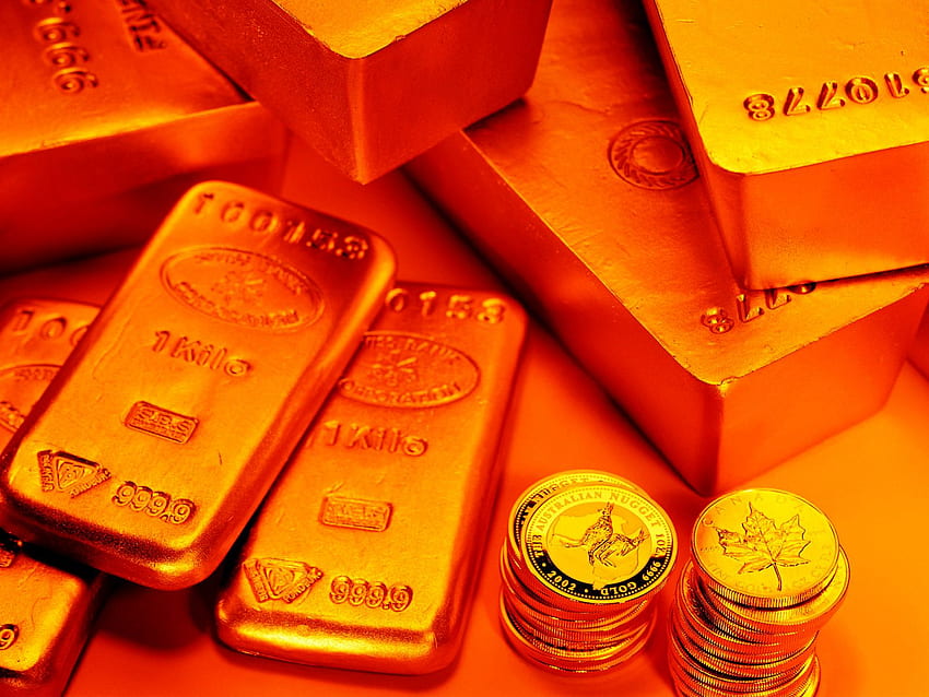 Gold Bars and Coins Stock HD wallpaper