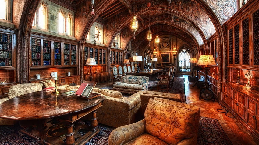 interno, ricchezza, biblioteca, , pc,, Castle Interior Sfondo HD