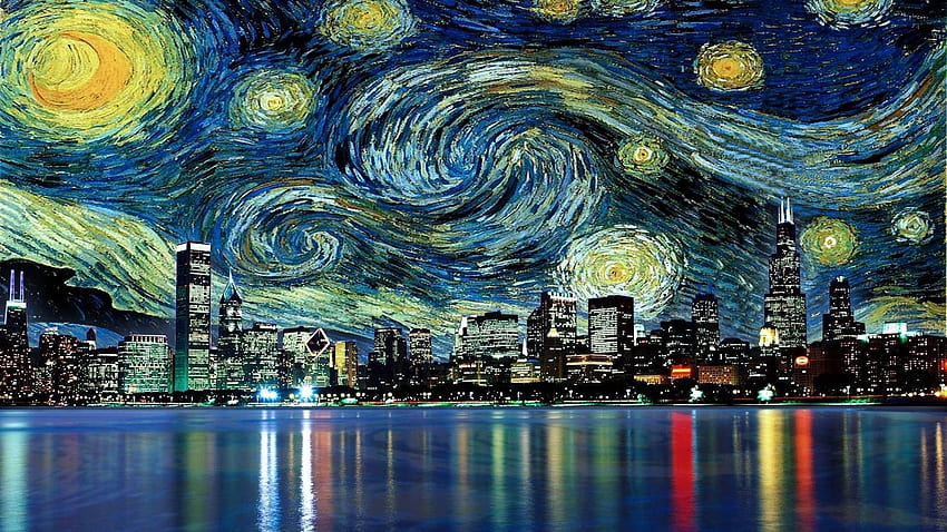 Vincent Van Gogh Gwiaździsta noc - Gwiaździsta noc Miasto Malarstwo, Taras kawiarni w nocy Tapeta HD