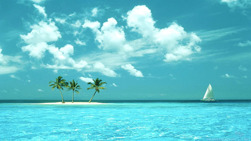 Bangalôs aquáticos em uma ilha tropical, uma ilha tropical paradisíaca papel de parede HD