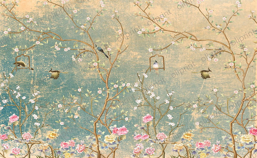 Aves, Vintage, Floral, Sakura. · Em estoque, Grunge Floral papel de parede HD