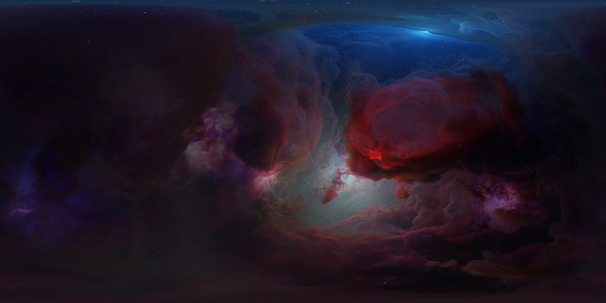 Nebula, cosmos, red, tim barton, blue, fantasy, space HD wallpaper