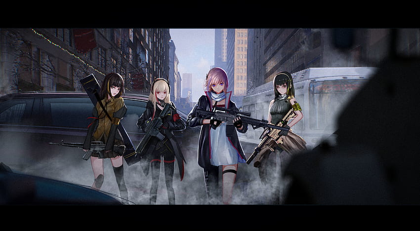 ストリート、ガールズフロントライン、銃を持ったアニメの女の子 高画質の壁紙