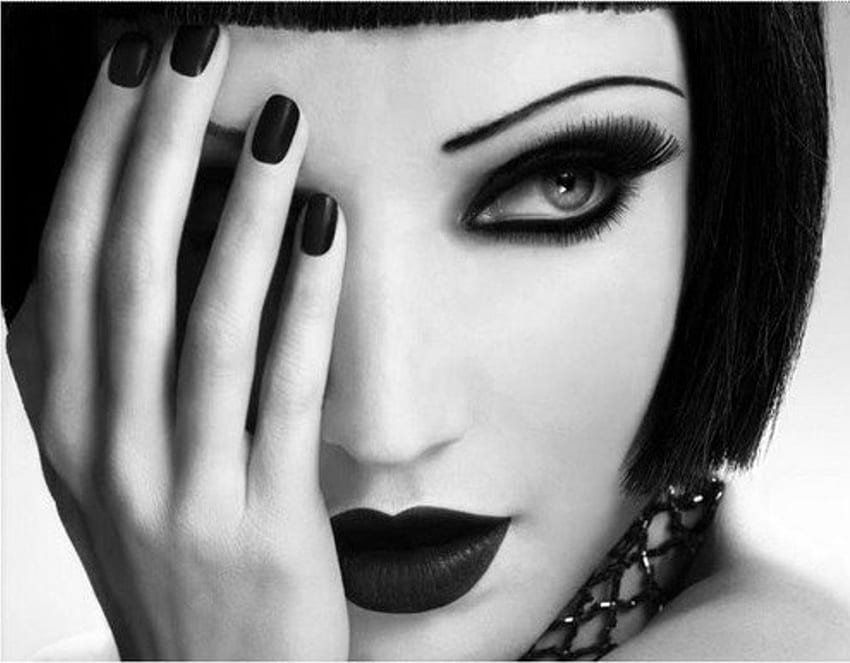 :), lady, model, hand, black and white HD wallpaper