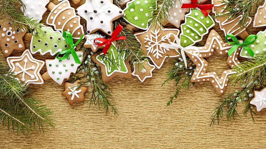holiday cookies, christmas tree, stars, snowflakes, branch, Food, Christmas Baking HD wallpaper