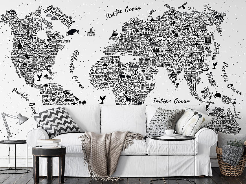 Typography Black and White Modern Luxury World Map Restauran – wallpaew, Black office HD wallpaper