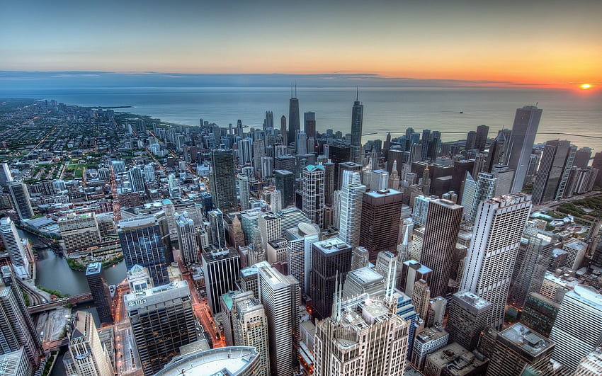 city, Urban, Aerial view, Cityscape, Sunrise, Chicago, Skyscraper / and Mobile Background HD wallpaper