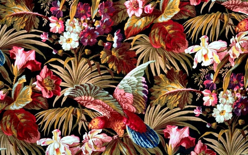 Tropical Collage 2, sztuka, tropikalny, kwiatowy, ilustracja, grafika, szeroki ekran, malarstwo, kwiaty, papuga Tapeta HD