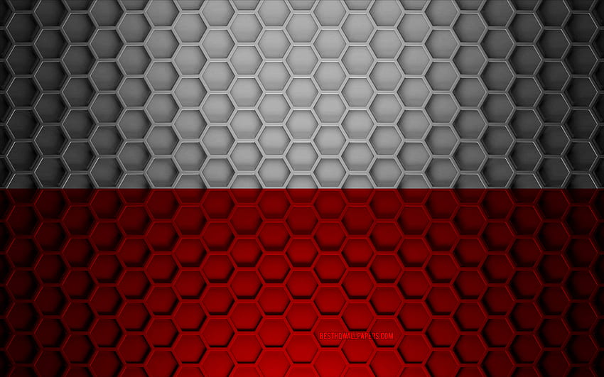 Poland flag, 3d hexagons texture, Poland, 3d texture, Poland 3d flag, metal texture, flag of Poland HD wallpaper
