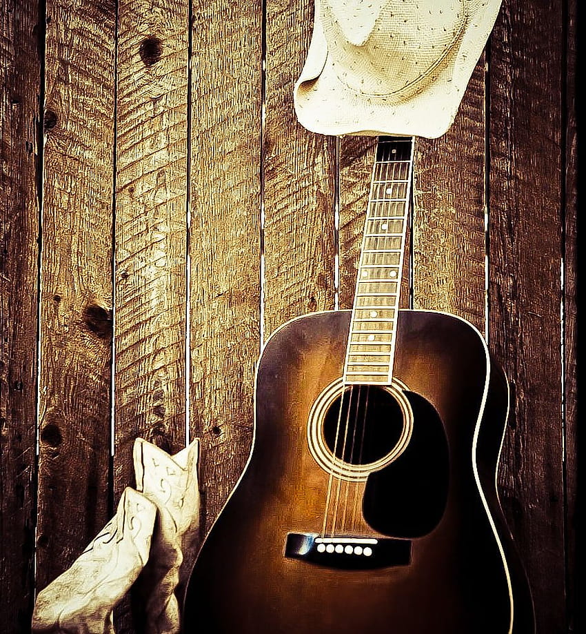 Cowboy-Hut-Gitarren-Land - an, Cowgirl-Stiefel HD-Handy-Hintergrundbild