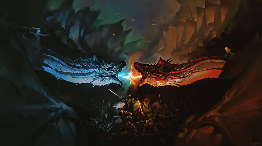 game of thrones, séries de tv, luta de dragões, fan art papel de parede HD
