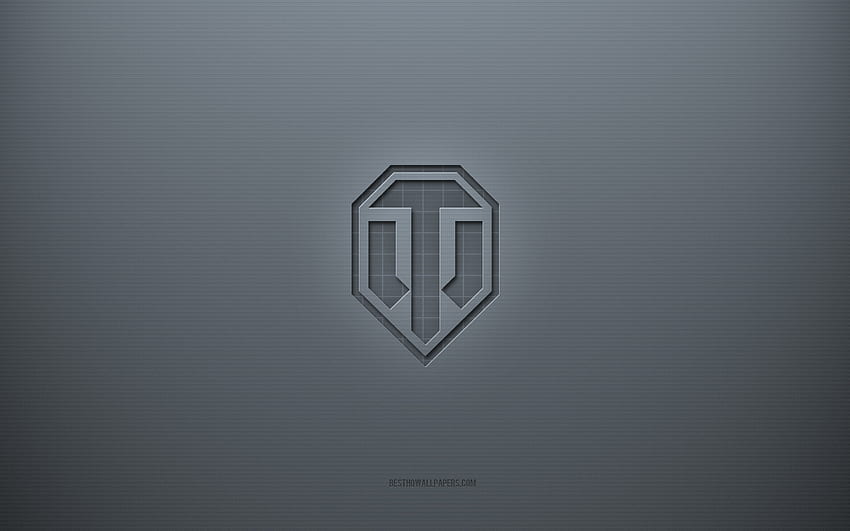 Logo WOT, World of Tanks, szare kreatywne tło, emblemat WOT, tekstura szarego papieru, WOT, szare tło, logo WOT 3d, logo World of Tanks Tapeta HD