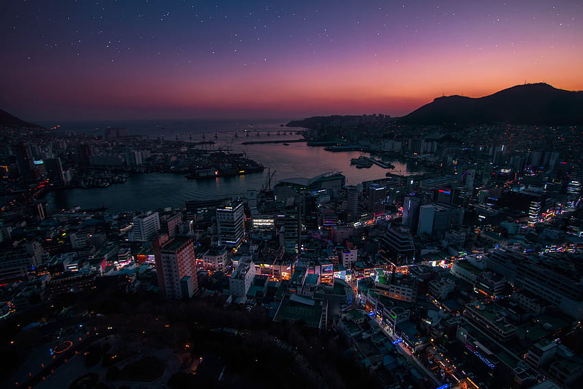 Yukarıdan Görünüm, Şehirler, Gece Şehri, Şehir Işıkları, Güney Kore HD duvar kağıdı