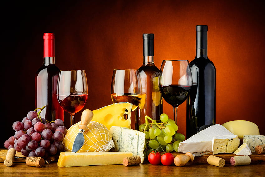 Bottle Cheese Glass Grapes Still Life Wine . . 1231687 HD wallpaper