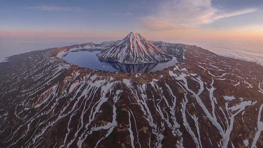Krenitsyn Volcano, volcano, nature, water, sunset HD wallpaper