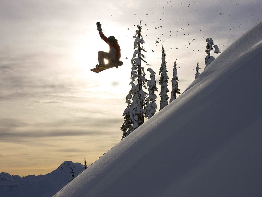 Esportes, Tarde, Salto, Salto, Descida, Snowboard papel de parede HD