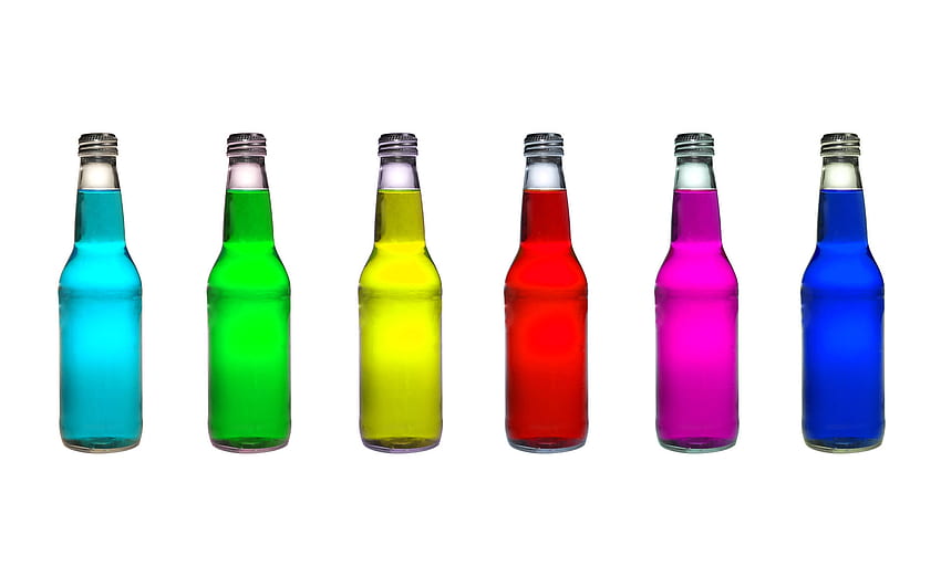 Botellas, coloridas, nuevas, fluidas. fondo de pantalla
