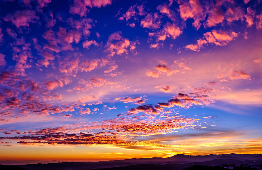 Hora dorada, Puesta de sol, Nubes, Paisaje, Naturaleza, Nube de puesta de sol púrpura fondo de pantalla