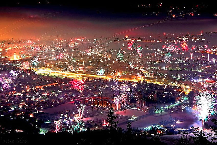 Feuerwerk in der Stadt, cool, Feuerwerk in der Stadt HD-Hintergrundbild