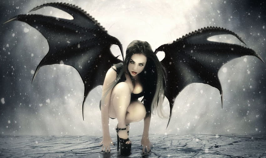 Art jennifer gelinas black fantasy wings girl demon gothic dark HD wallpaper
