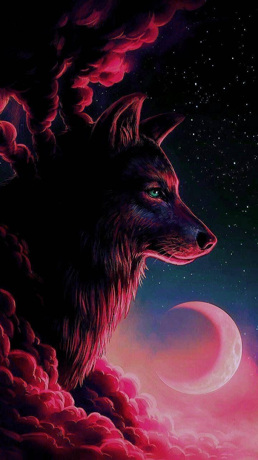 Loup rouge, loup de la lune de sang Fond d'écran de téléphone HD