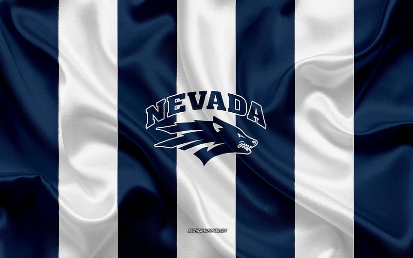 Глутница вълци Невада, отбор по американски футбол, емблема, копринено знаме, текстура от синя бяла коприна, NCAA, лого на глутницата вълци Невада, Рино, Невада, САЩ, американски футбол за с резолюция . Високо качество HD тапет