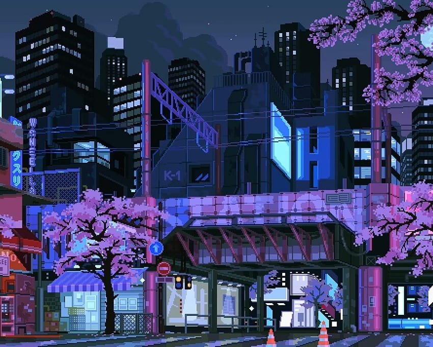 Sakura Blossom, Pixel Art, Skyscrapers, Town, 1280X1024 Pixels HD ...