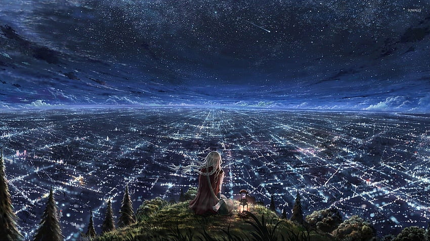 Overlooking the city lights - Anime HD wallpaper