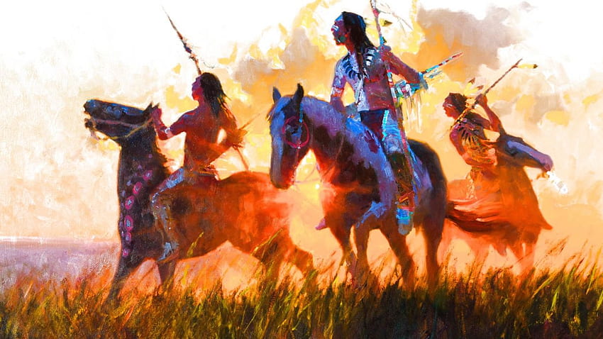 Arte indiana ocidental do NATIVO AMERICANO que pinta guerreiro dos povos. papel de parede HD