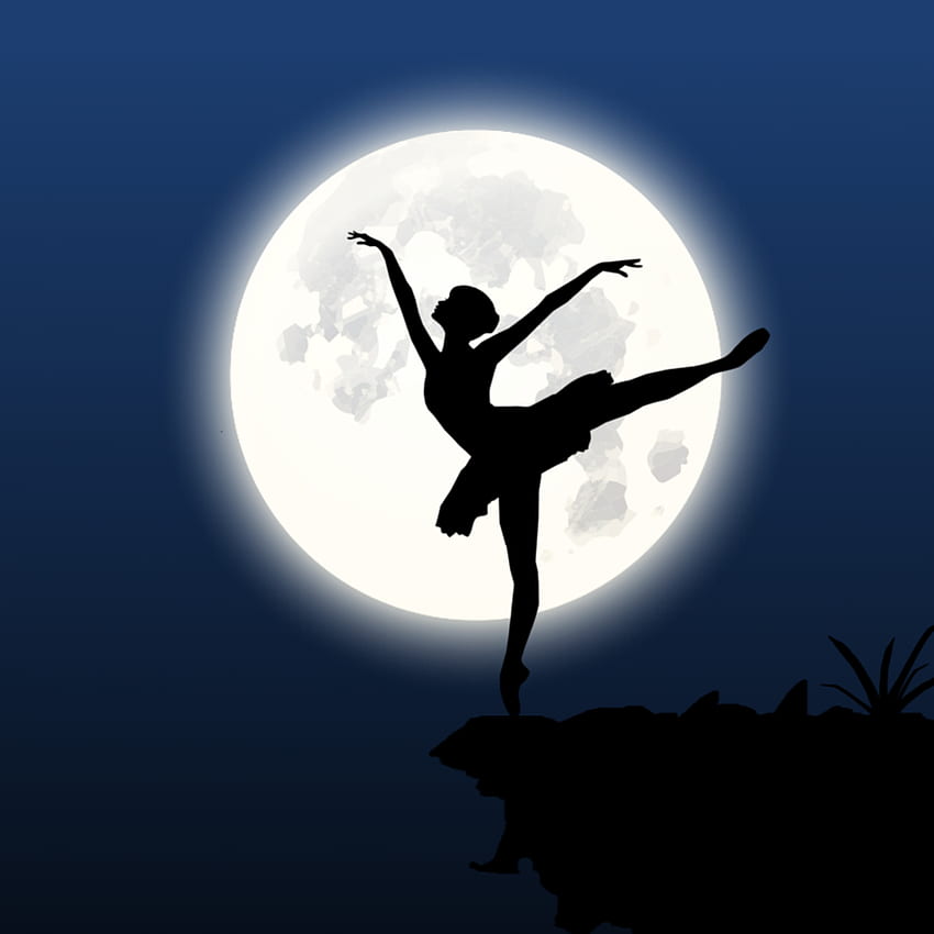 Bailarina, silueta, luna, danza. fondo de pantalla del teléfono