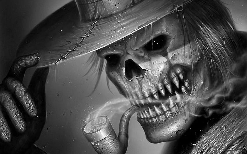 Smoking skull, Halloween Skull HD wallpaper