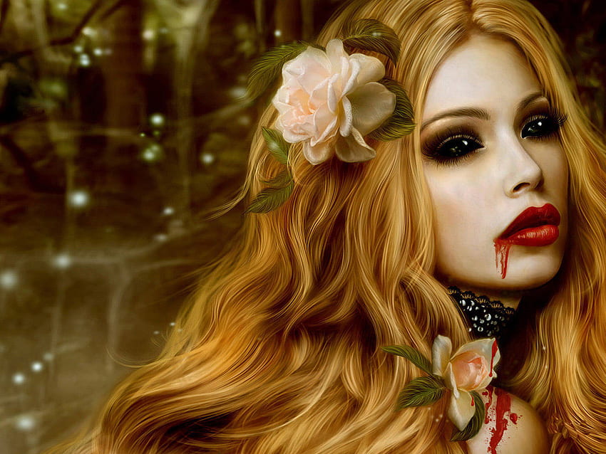 Gadis Fantasi, gadis, darah, vampir, fantasi Wallpaper HD