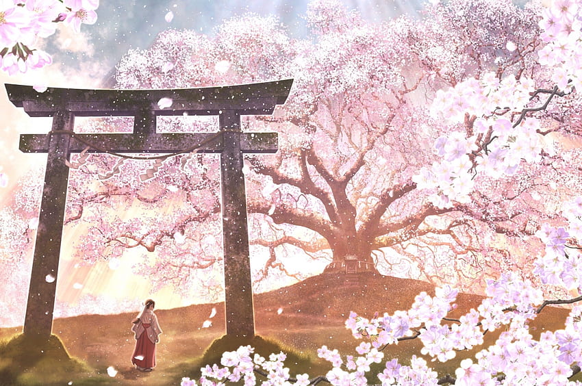 사쿠라 꽃, 애니메이션 풍경, 일본어, 일본어 픽셀 HD 월페이퍼