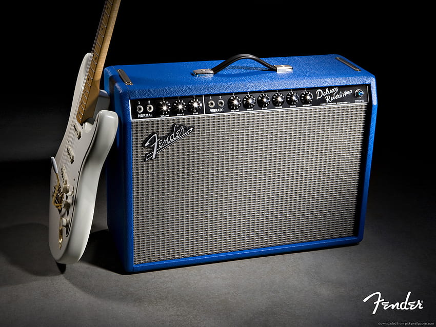 Silver Fender Guitar and Blue Amplifier Fender Guitar HD wallpaper