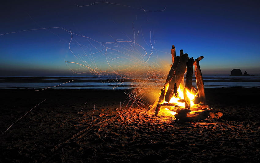 fire, Beach, Night, Timelapse, Sparks, Camp, Camping / and Mobile Background HD wallpaper