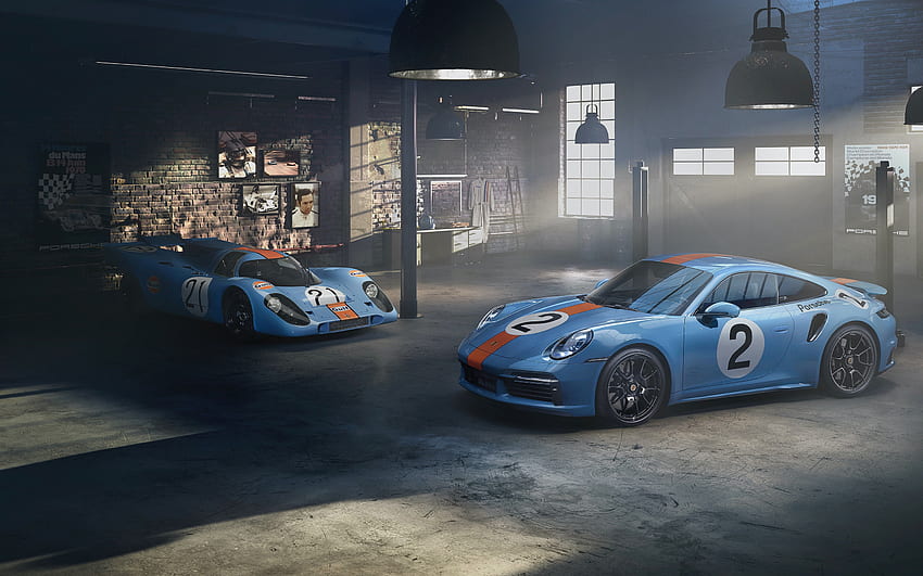 2021, Porsche 911 Turbo S, exterior, front view, blue sports coupe, tuning Porsche 911, supercars, Porsche HD wallpaper