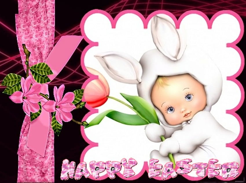 Zajączek wielkanocny, dziecko, króliczek, kolaż, kwiat Tapeta HD