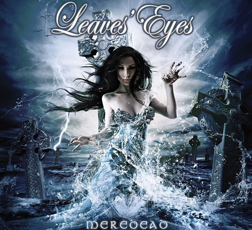 Leaves Eyes - Meredead, синьо, албум, готик, изкуство, очи, жена, корица, група, листа, очи, тежки, листа, музика, лого, метал, вода HD тапет