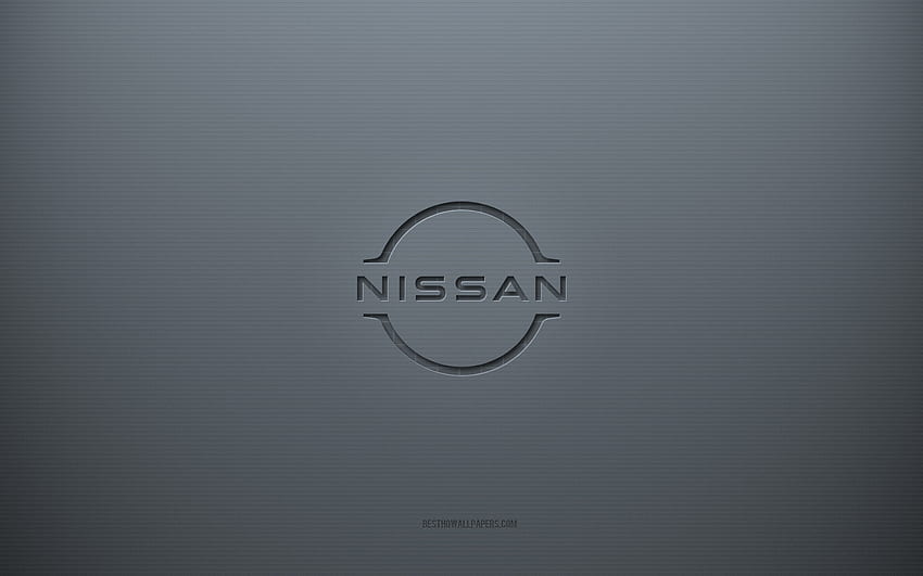 Nissan logo, gray creative background, Nissan emblem, gray paper texture, Nissan, gray background, Nissan 3d logo HD wallpaper