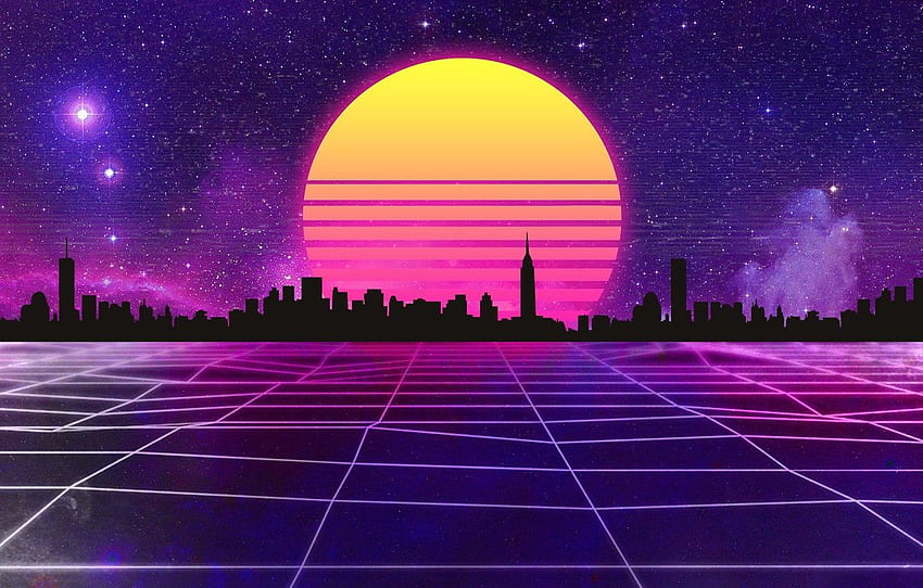 The sun, Music, The city, Stars, Space, Background, 80s, Neon, 80's, Synth, Retrowave, Synthwave, New Retro Wave, Futuresynth, Sintav, Retrouve for , section рендеринг HD wallpaper