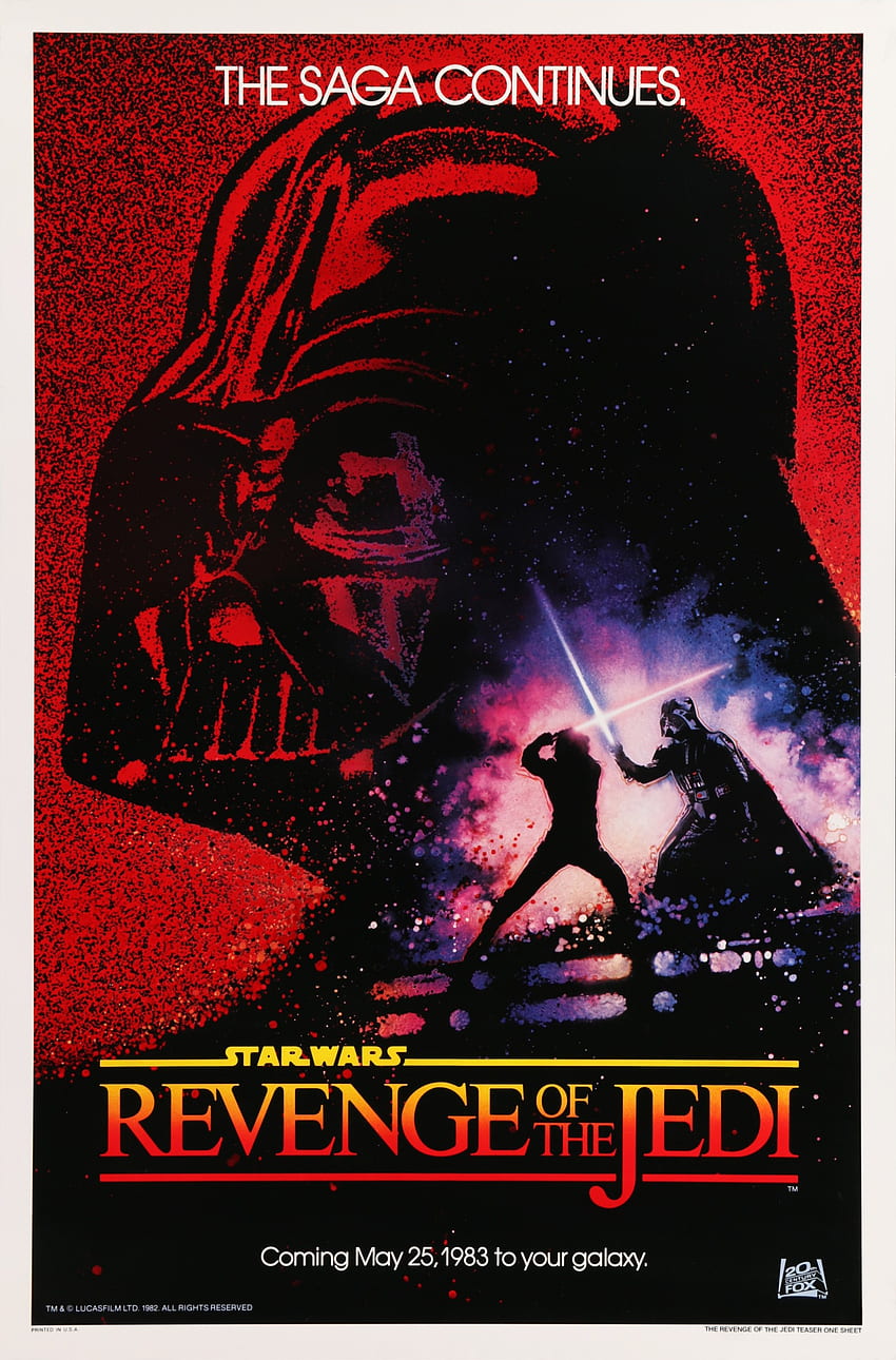 Drew Struzan, Gwiezdne wojny: Powrót Jedi (Zemsta Jedi), 1983. Rock Paper Film Tapeta na telefon HD