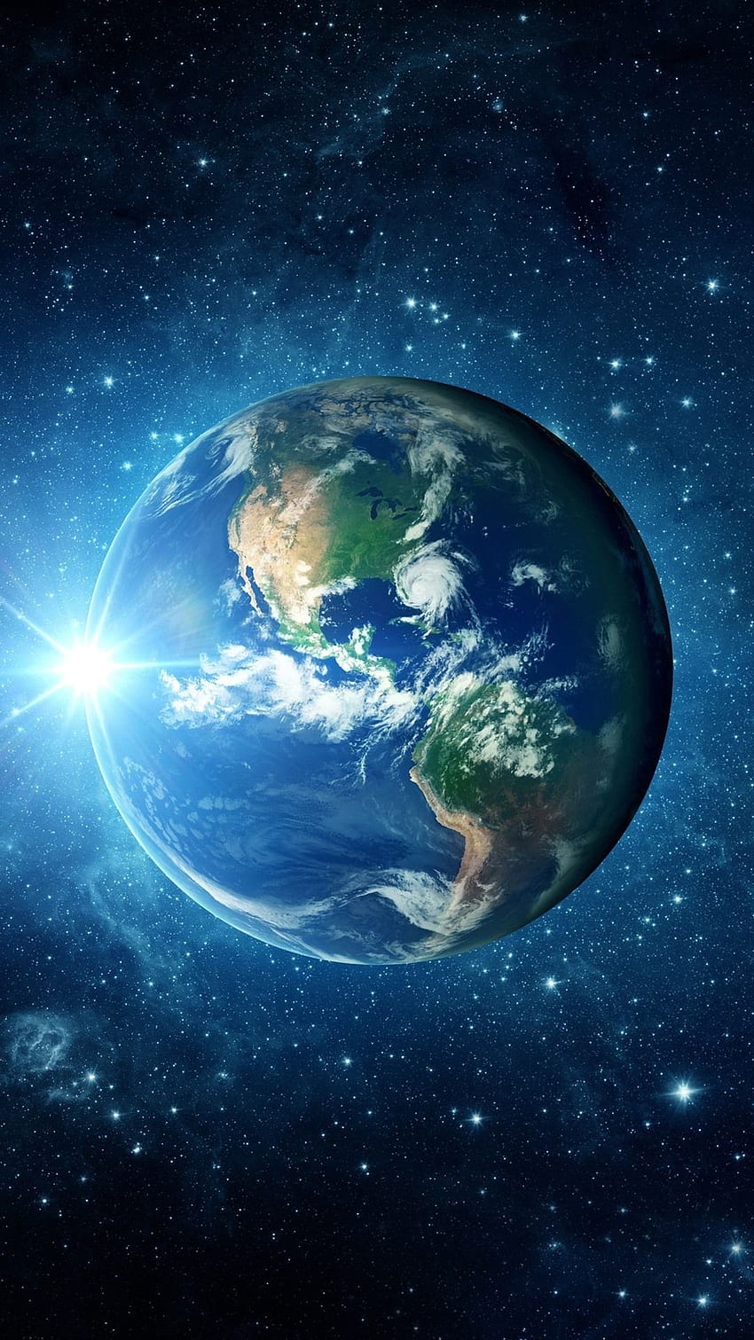 Belle Terre, planète bleue, soleil, étoiles, galaxie iPhone, planète Terre 3D Fond d'écran de téléphone HD